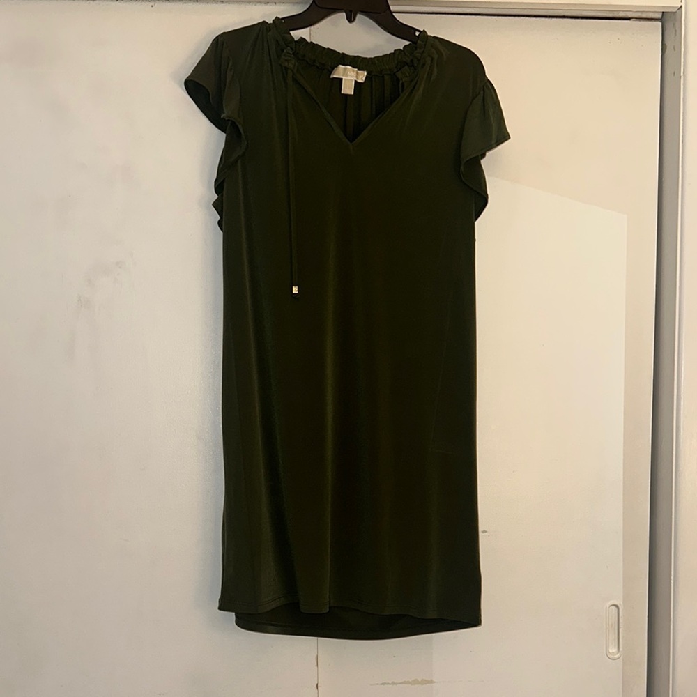 Olive Green Ruffle Sleeve Dress